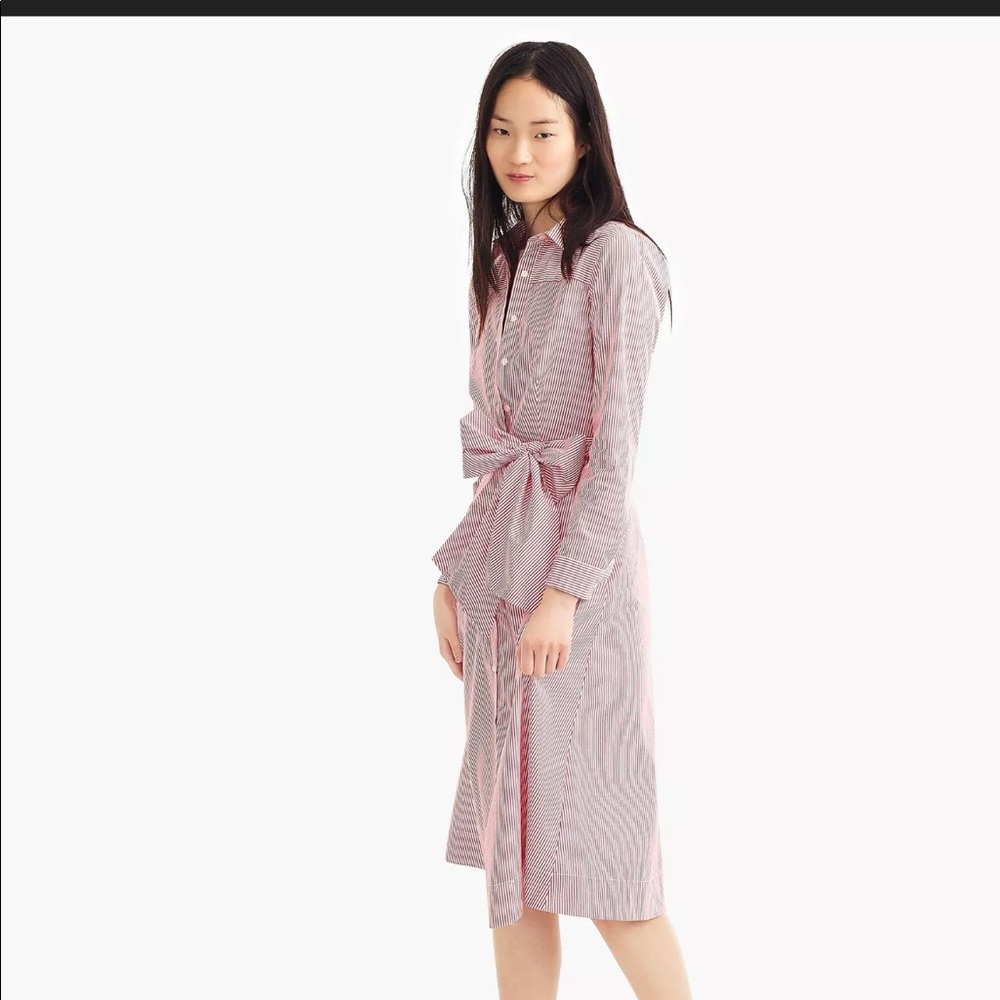 New J Crew RedWhite Stripe Tie Waist Shirt Dress Small S - Picture 9 of 13